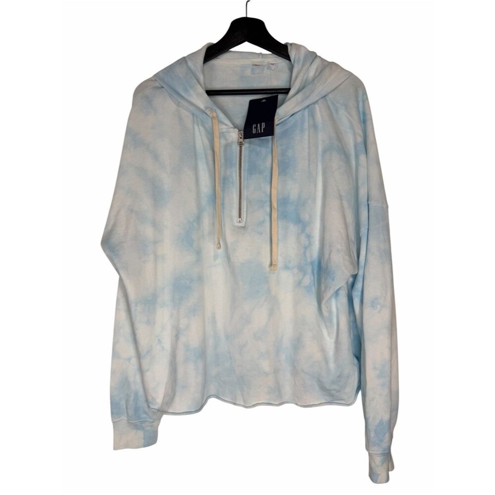 NWT GAP Tie Dye Hoodie Sweatshirt size Large Blue/White Casual Beach Pullover